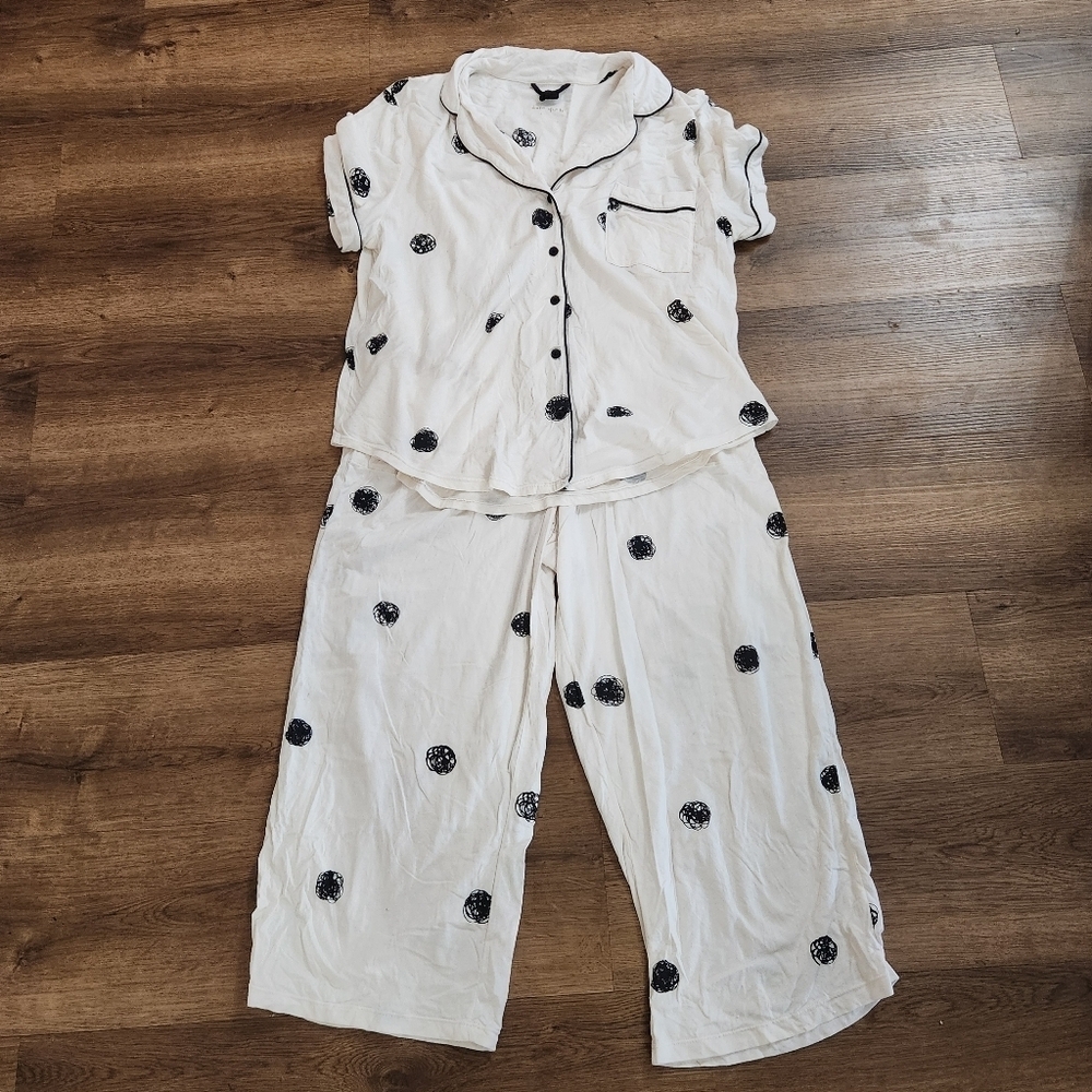 Kate Spade New York Short Sleeve Cropped Pant Pajama Set Polka Dot Size XL